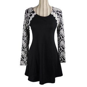 Flower Sleeved Black Dress